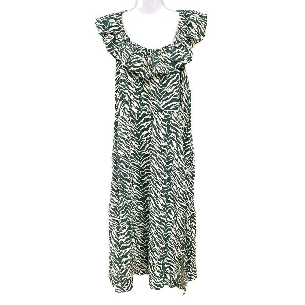 Ava Viv Green White Zebra Print Ruffled Shoulder Summer Maxi Dress Plus Size 2X